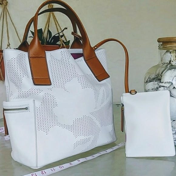 Fossil Handbags - FOSSIL PERFORATED LEATHER BAG FLORAL DESIGN